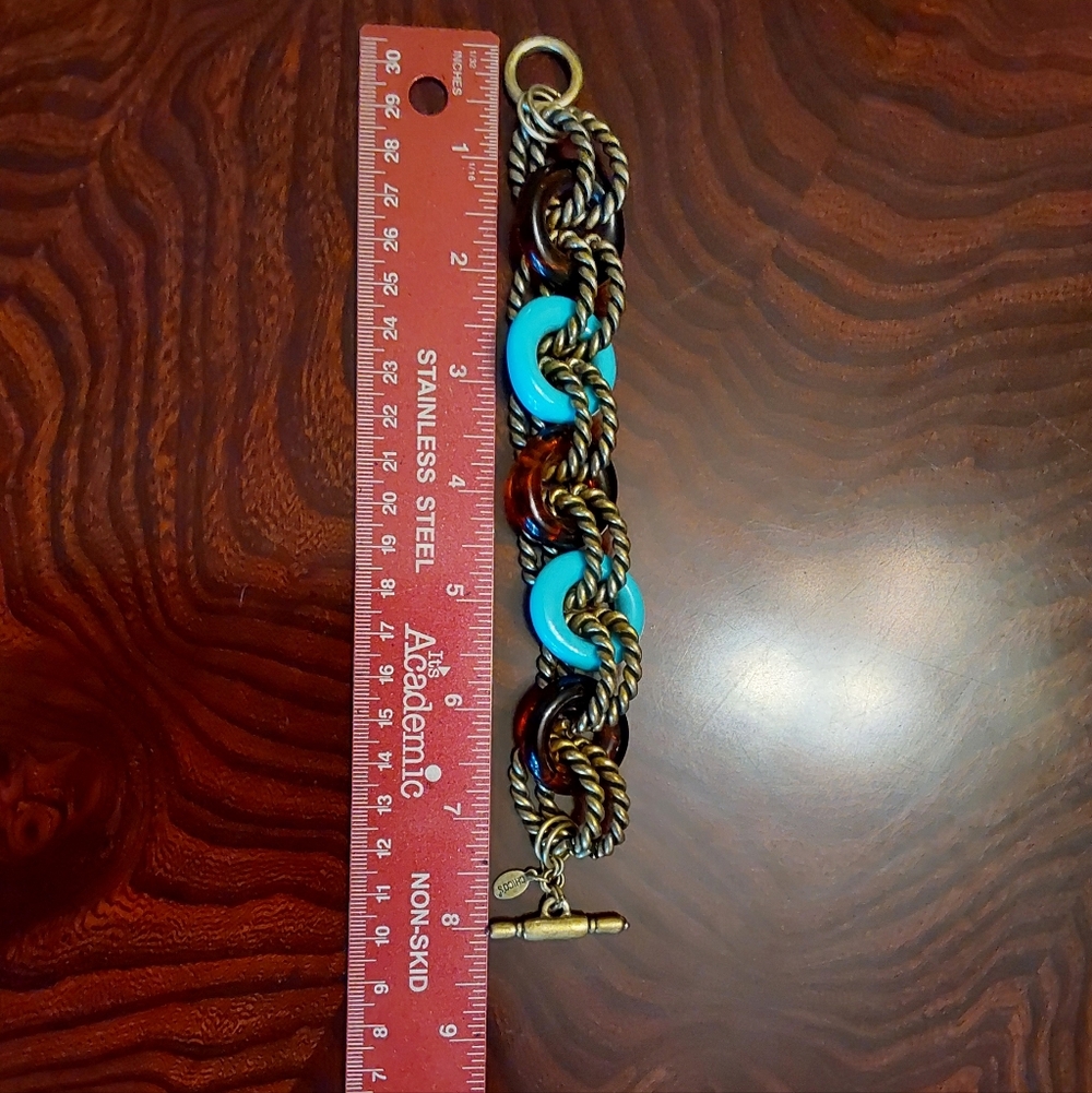 Chico's Elegant Gold and Blue Chain Bracelet - Picture 3 of 4